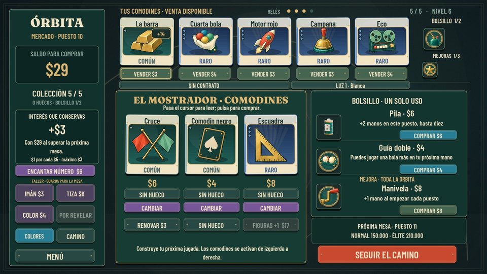 La tienda entre mesas, con comodines, objetos de un solo uso y una mejora.